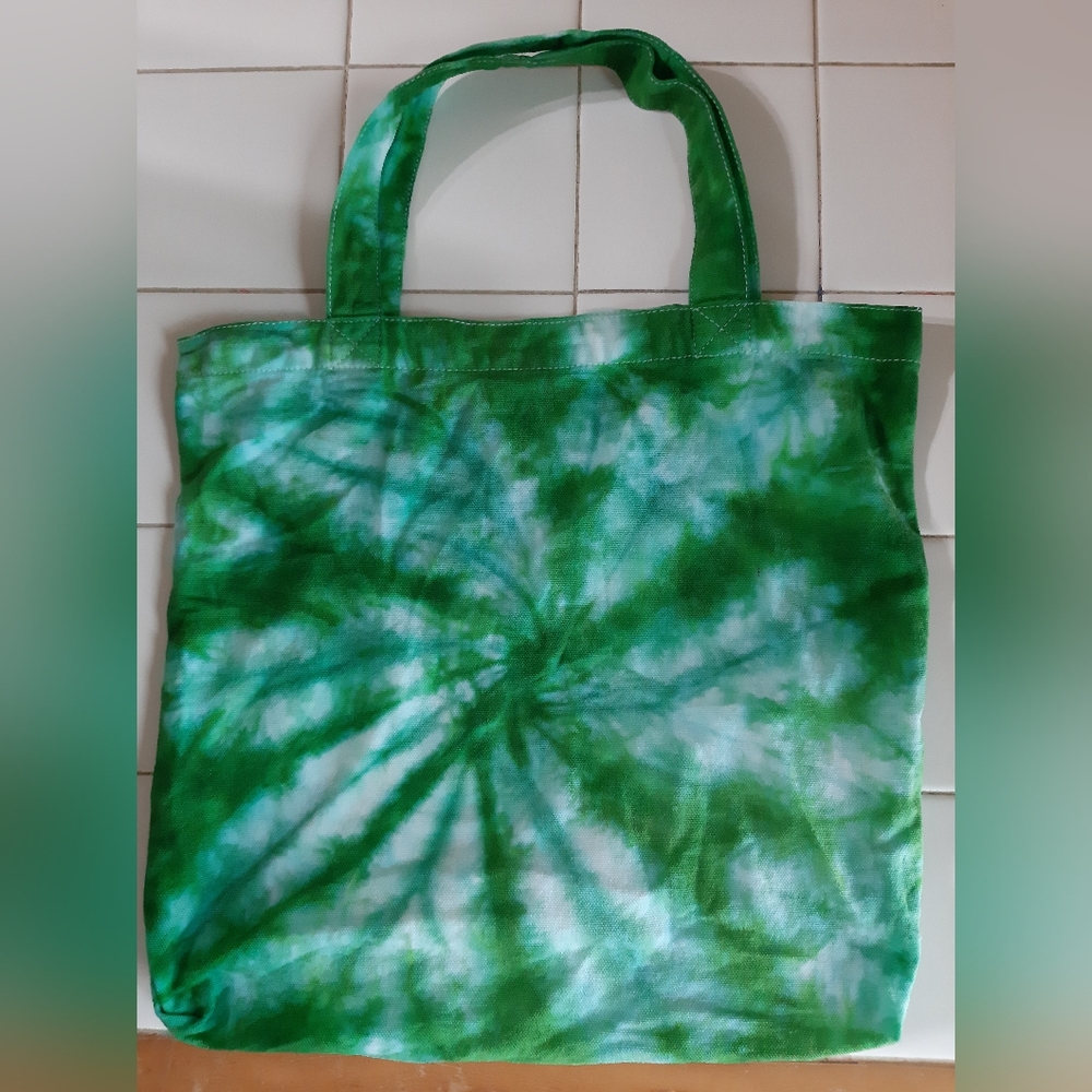 Green tye dye small canvas tote bag